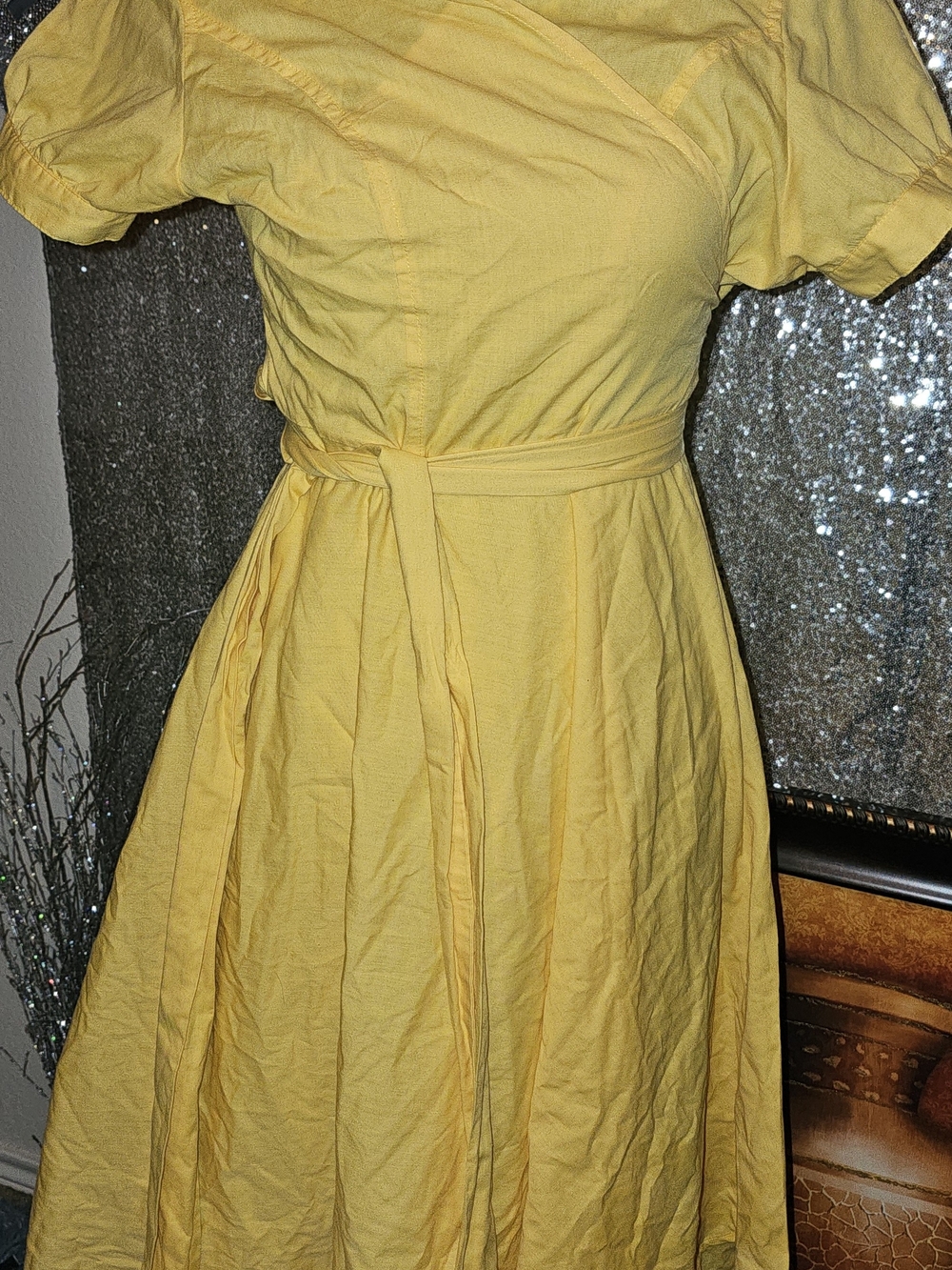 Women's Yellow Tie-Waist Midi Dress XL (14) - Picture 6 of 6